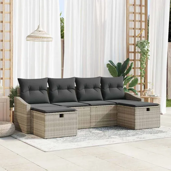 Ensemble de canapé de jardin avec coussin 6 pcs polyrotin