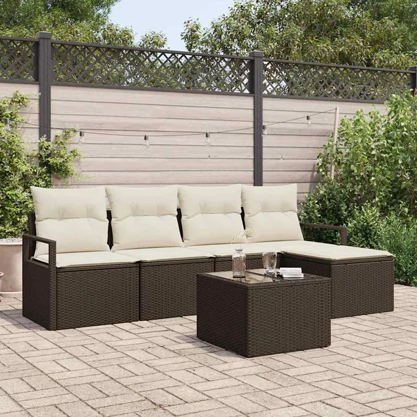 Ensemble de Canapés avec coussin 6 pcs Marron polyrotin