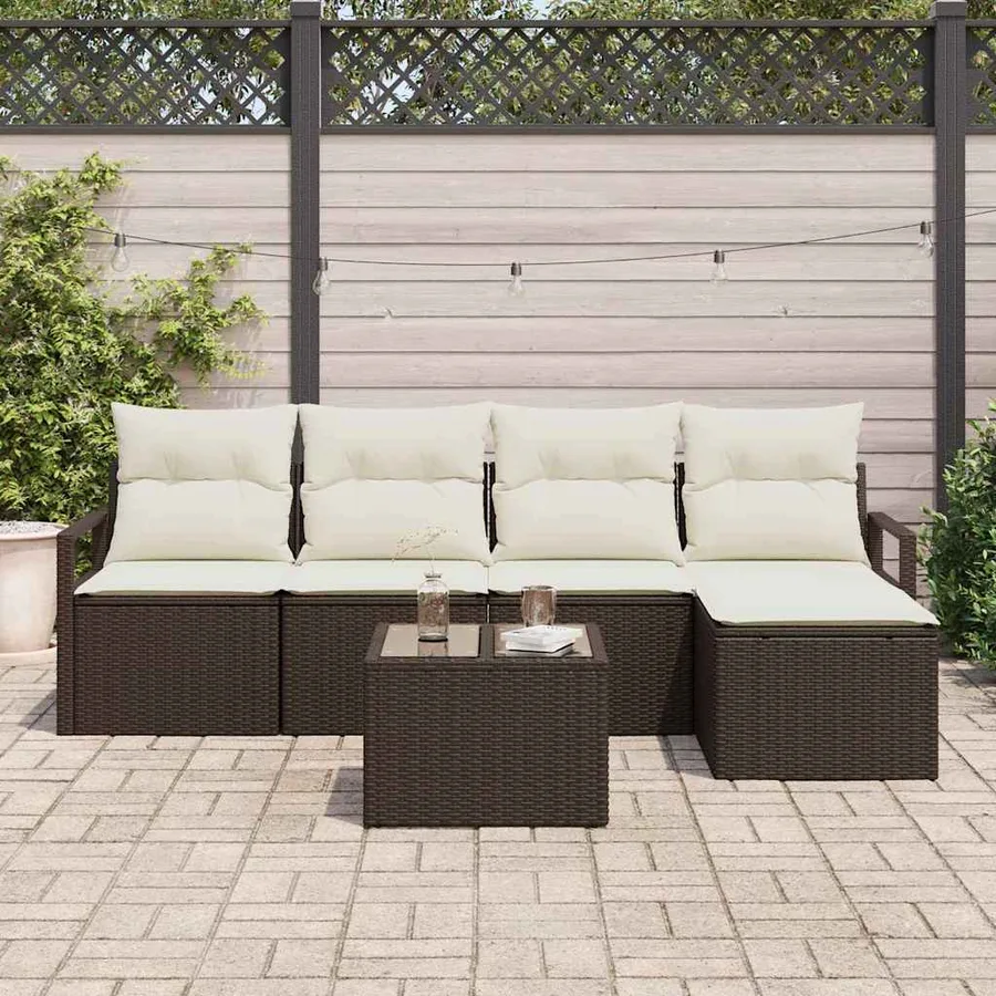 Ensemble de Canapés avec coussin 6 pcs Marron polyrotin - 3