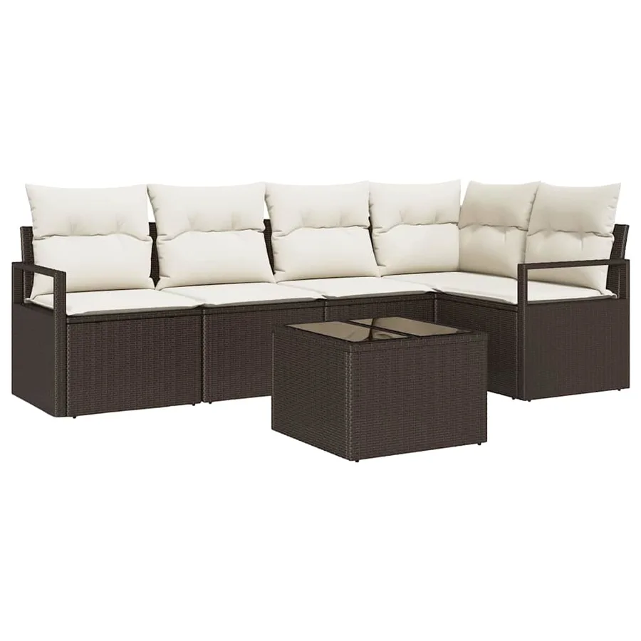 Ensemble de Canapés avec coussin 6 pcs Marron polyrotin - 2