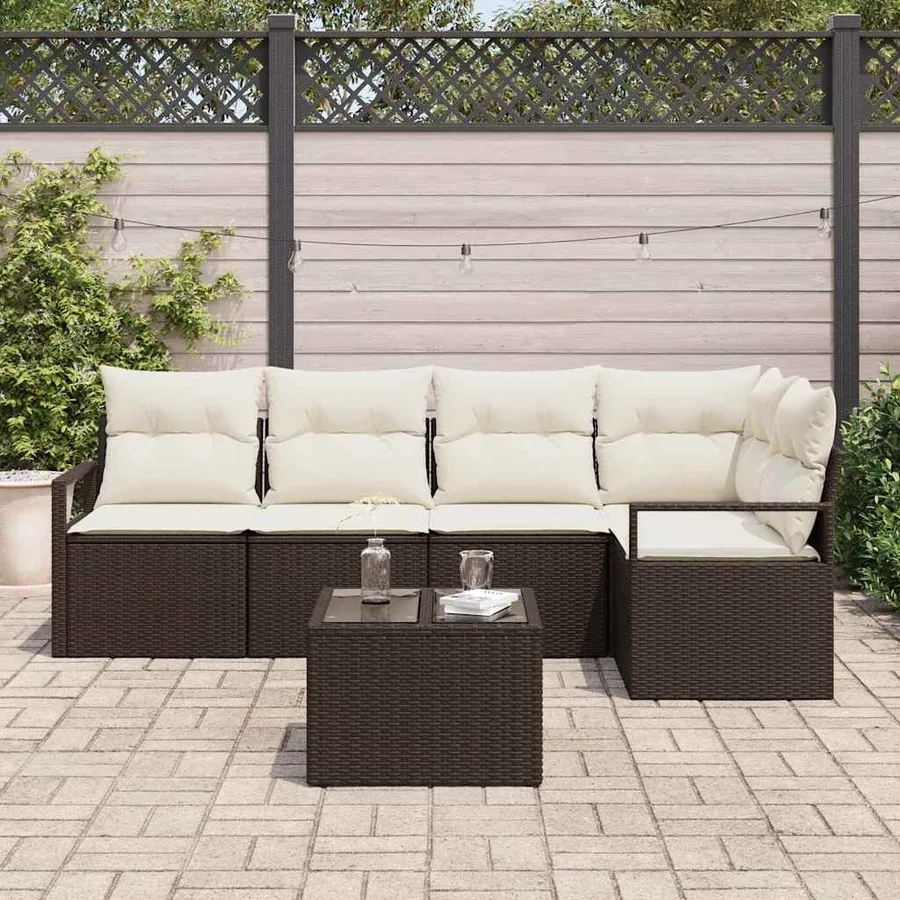 Ensemble de Canapés avec coussin 6 pcs Marron polyrotin - 3