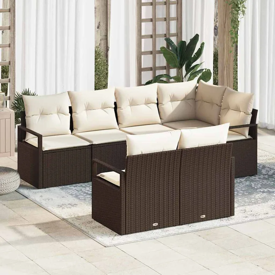 Ensemble de Canapés avec coussin 7 pcs Marron polyrotin
