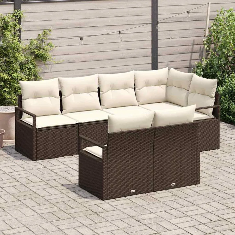 Ensemble de Canapés avec coussin 7 pcs Marron polyrotin - 3