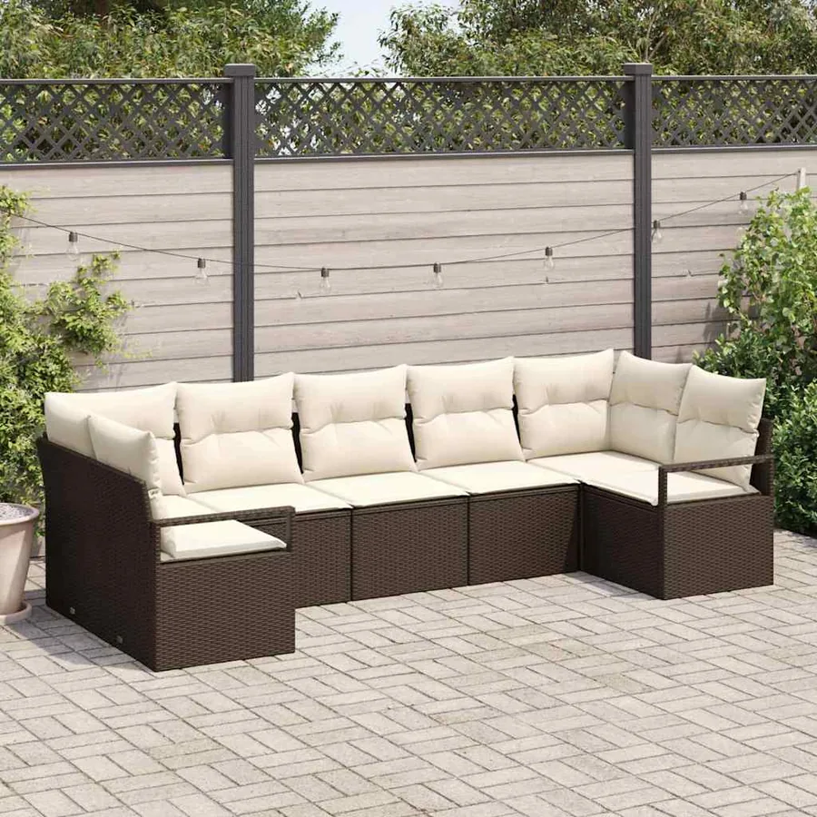 Ensemble de Canapés avec coussin 7 pcs Marron polyrotin