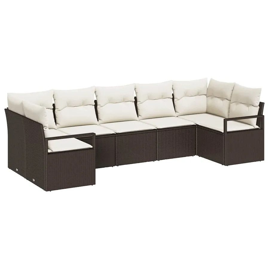Ensemble de Canapés avec coussin 7 pcs Marron polyrotin - 2