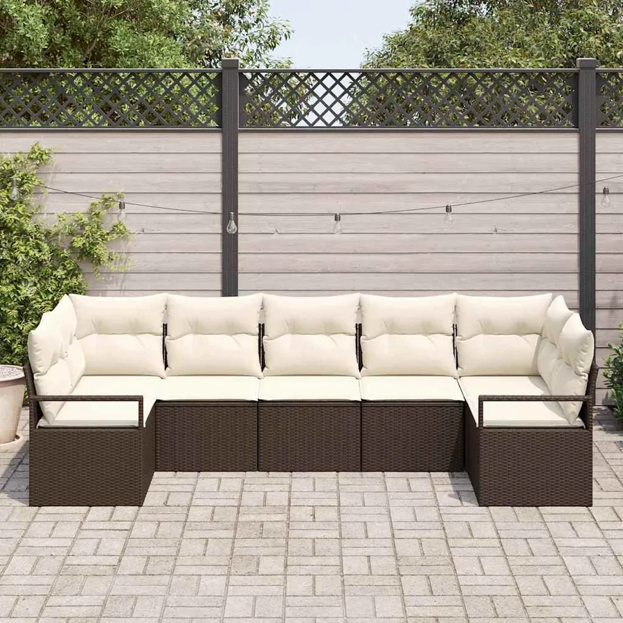 Ensemble de Canapés avec coussin 7 pcs Marron polyrotin - 3