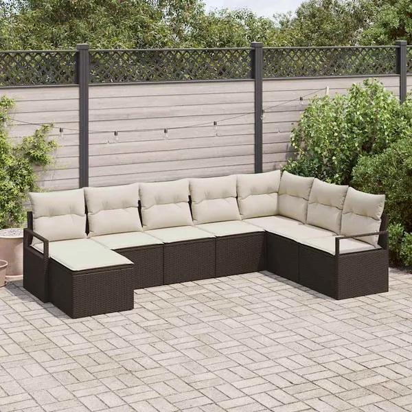 Ensemble de Canapés avec coussin 8 pcs Marron polyrotin