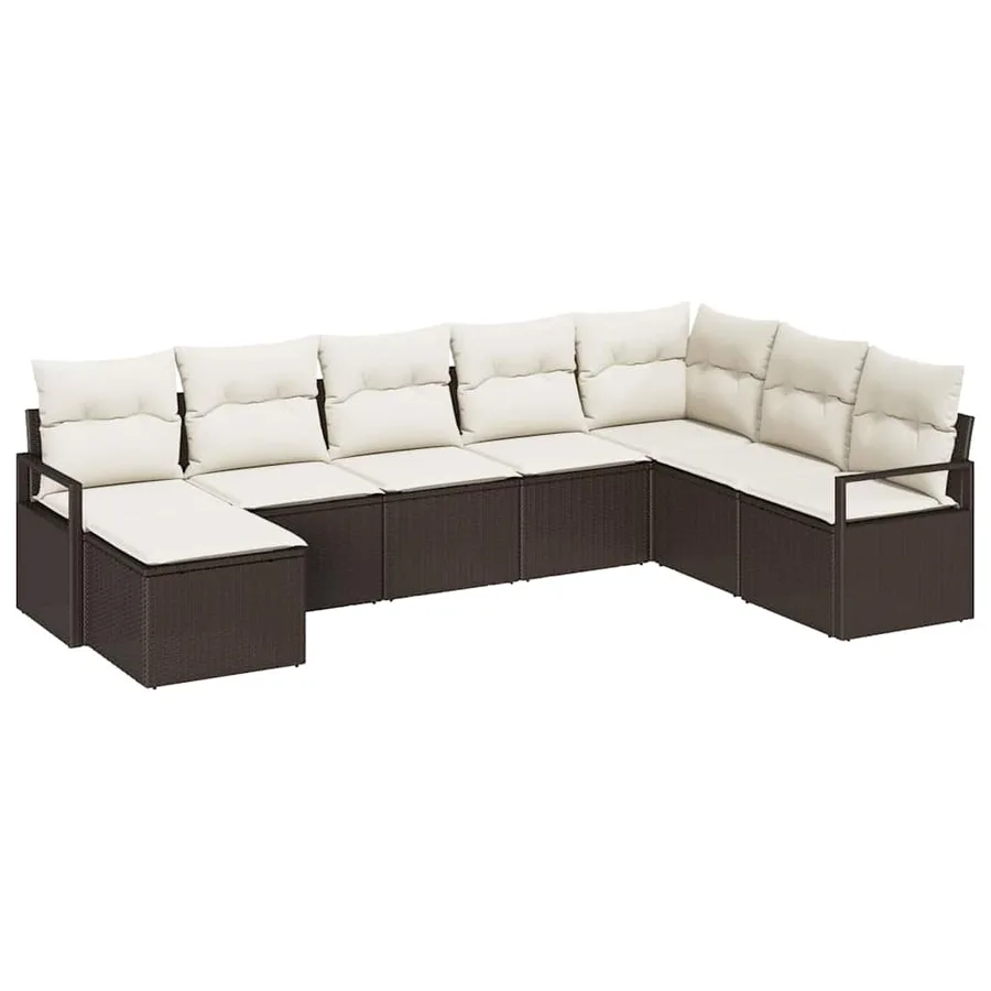 Ensemble de Canapés avec coussin 8 pcs Marron polyrotin - 2