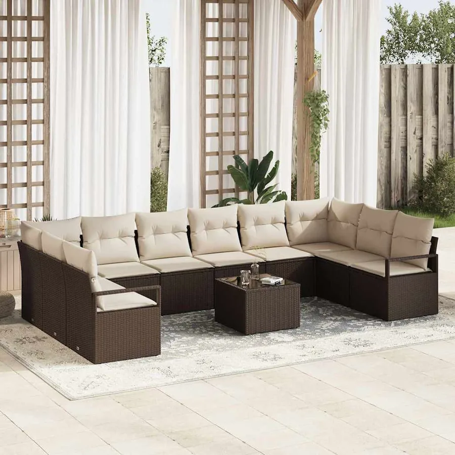 Ensemble de Canapés avec coussin 11 pcs Marron polyrotin