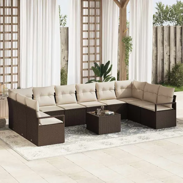 Ensemble de Canapés avec coussin 11 pcs Marron polyrotin