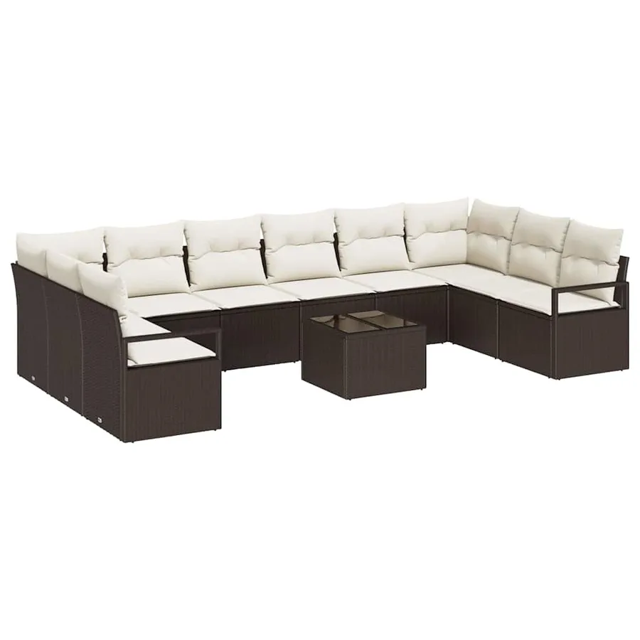 Ensemble de Canapés avec coussin 11 pcs Marron polyrotin - 2