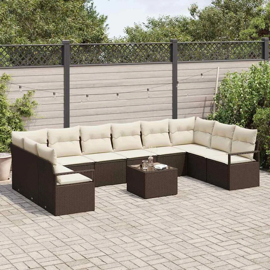 Ensemble de Canapés avec coussin 11 pcs Marron polyrotin - 3