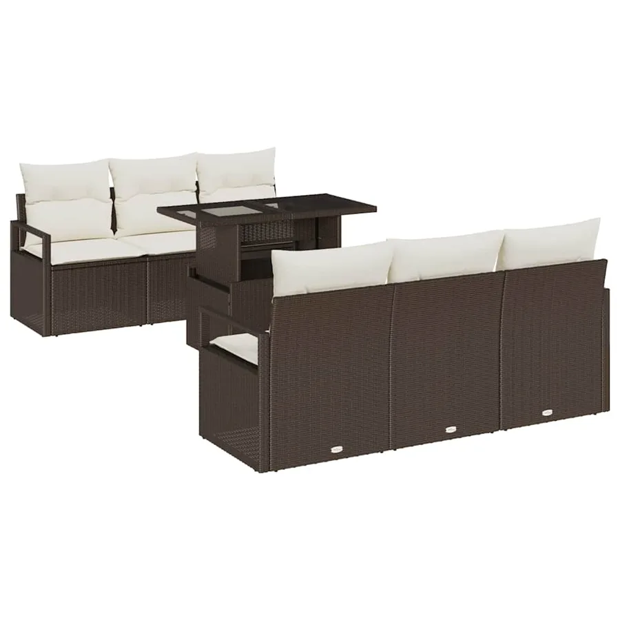 Ensemble de canapé de jardin 7 pcs Marron et Crème polyrotin - 2