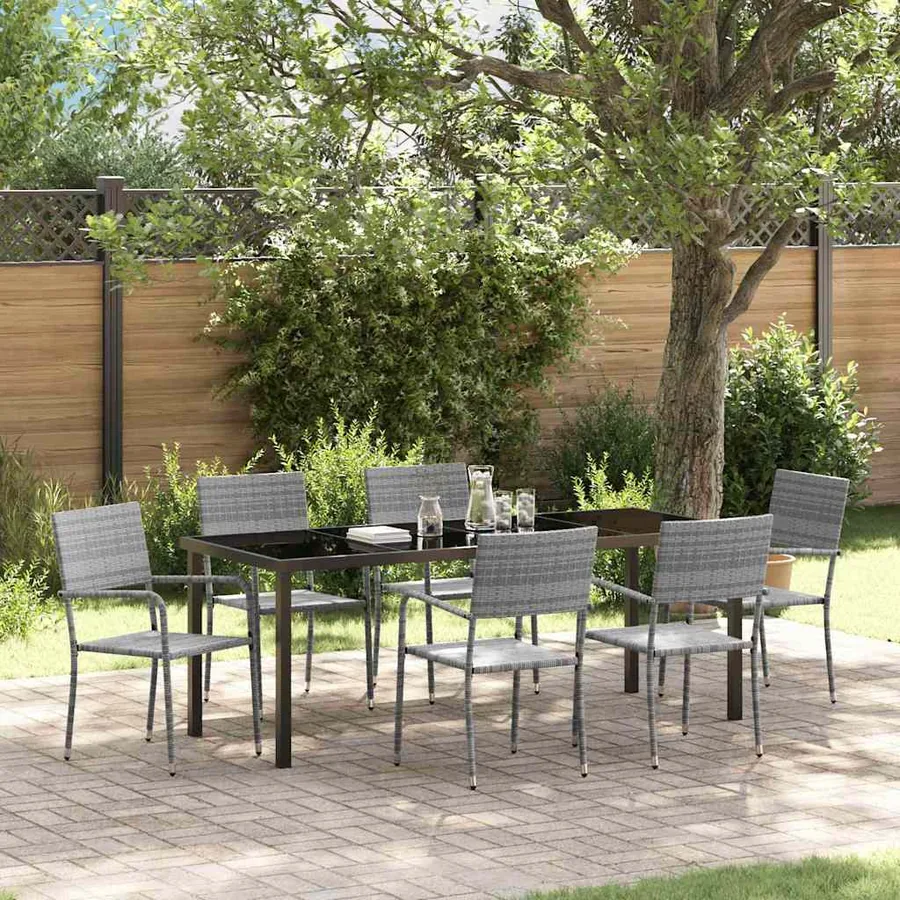 Ensemble de salle à manger pour jardin 7 pcs Gris polyrotin