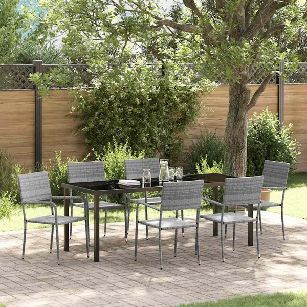 Ensemble de salle à manger pour jardin 7 pcs Gris polyrotin
