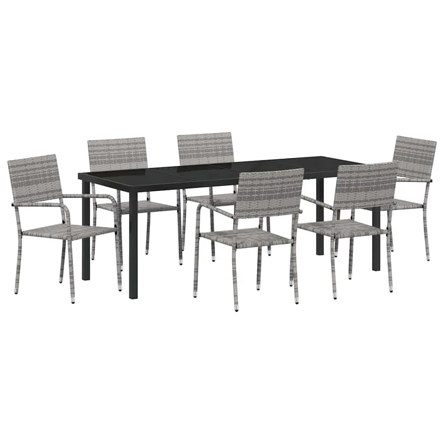 Ensemble de salle à manger pour jardin 7 pcs Gris polyrotin - 2