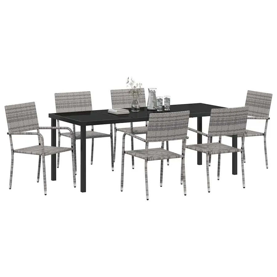 Ensemble de salle à manger pour jardin 7 pcs Gris polyrotin - 3