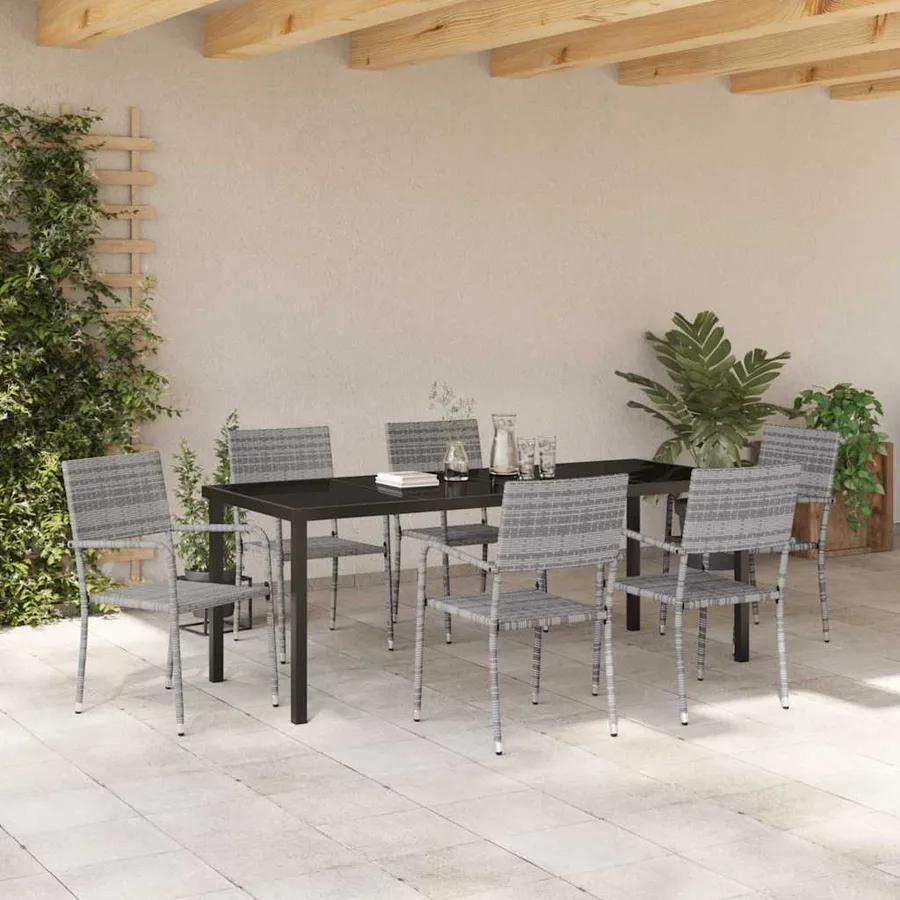Ensemble de salle à manger pour jardin 7 pcs Gris polyrotin - 4