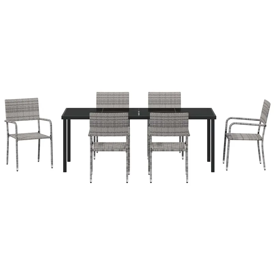 Ensemble de salle à manger pour jardin 7 pcs Gris polyrotin - 7