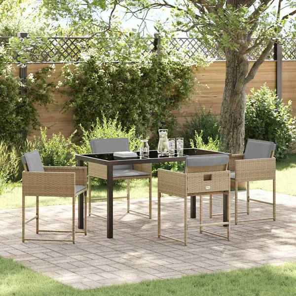 Ensemble de salle à manger pour jardin 5 pcs Beige polyrotin
