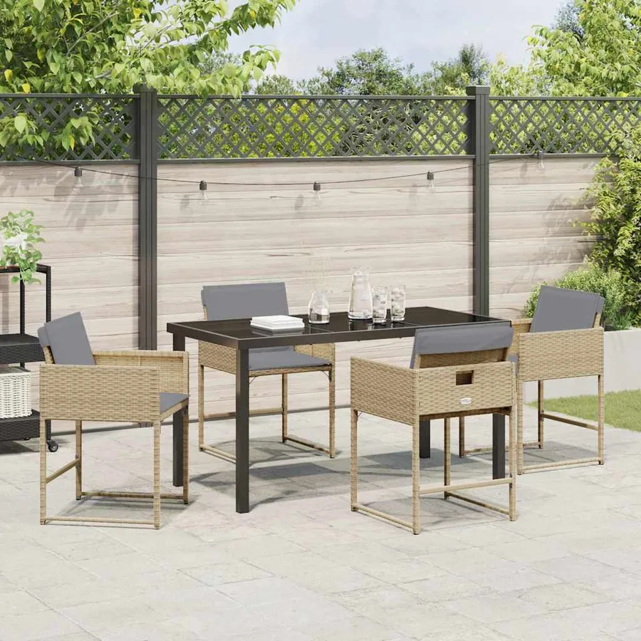 Ensemble de salle à manger pour jardin 5 pcs Beige polyrotin - 4