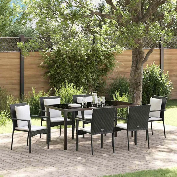 Ensemble de salle à manger pour jardin 7 pcs Noir polyrotin