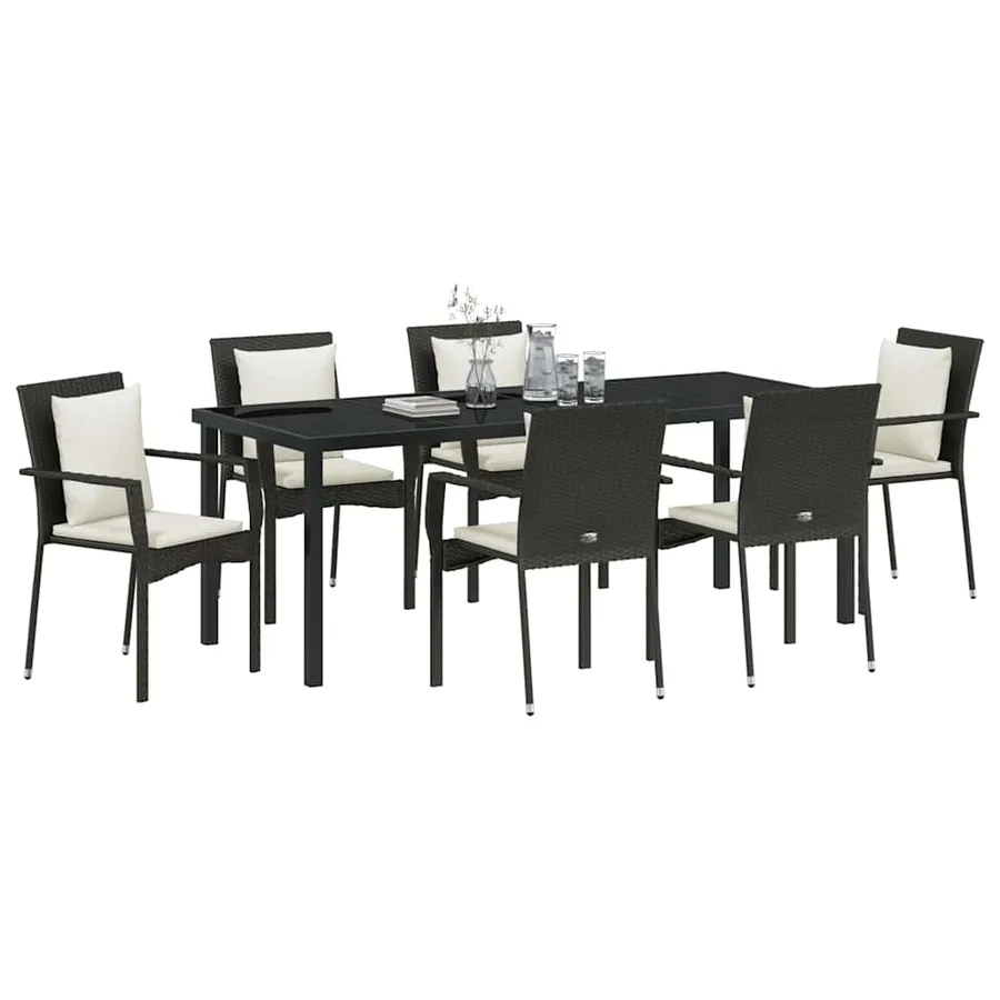 Ensemble de salle à manger pour jardin 7 pcs Noir polyrotin - 3