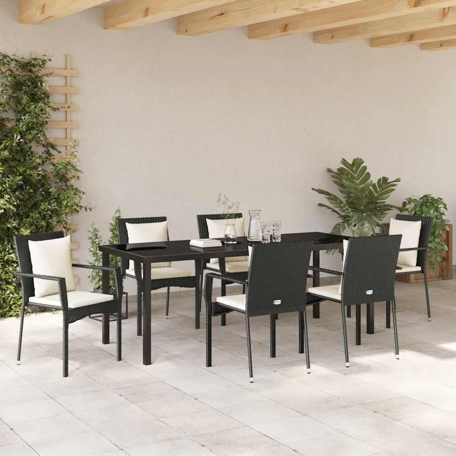 Ensemble de salle à manger pour jardin 7 pcs Noir polyrotin - 4