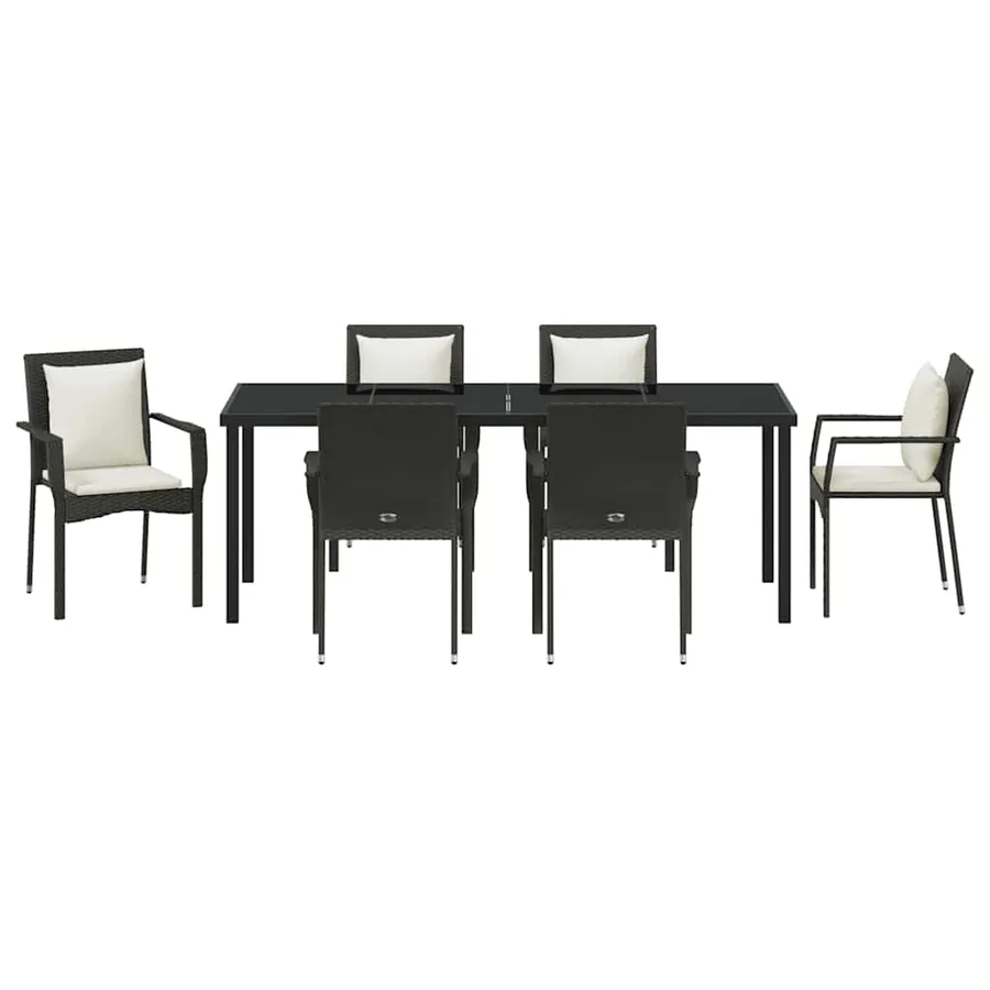 Ensemble de salle à manger pour jardin 7 pcs Noir polyrotin - 7