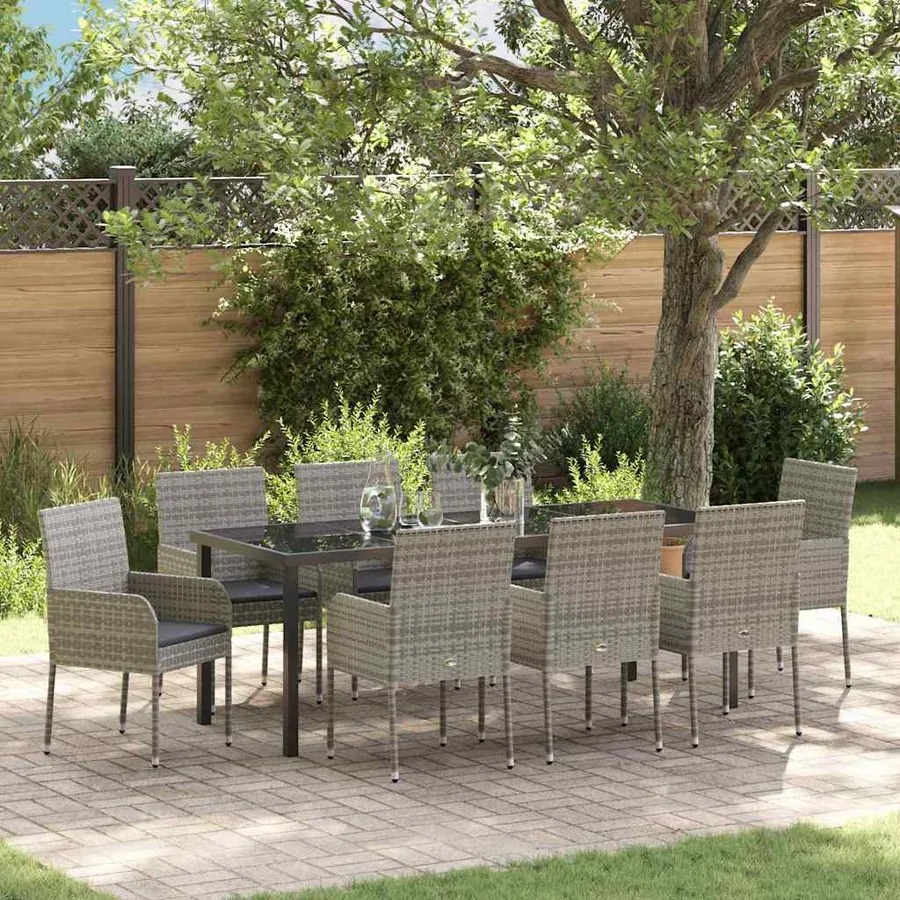 Ensemble de salle à manger pour jardin 9 pcs Gris polyrotin