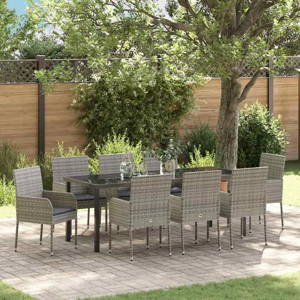 Ensemble de salle à manger pour jardin 9 pcs Gris polyrotin