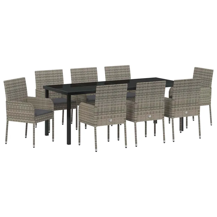 Ensemble de salle à manger pour jardin 9 pcs Gris polyrotin - 2