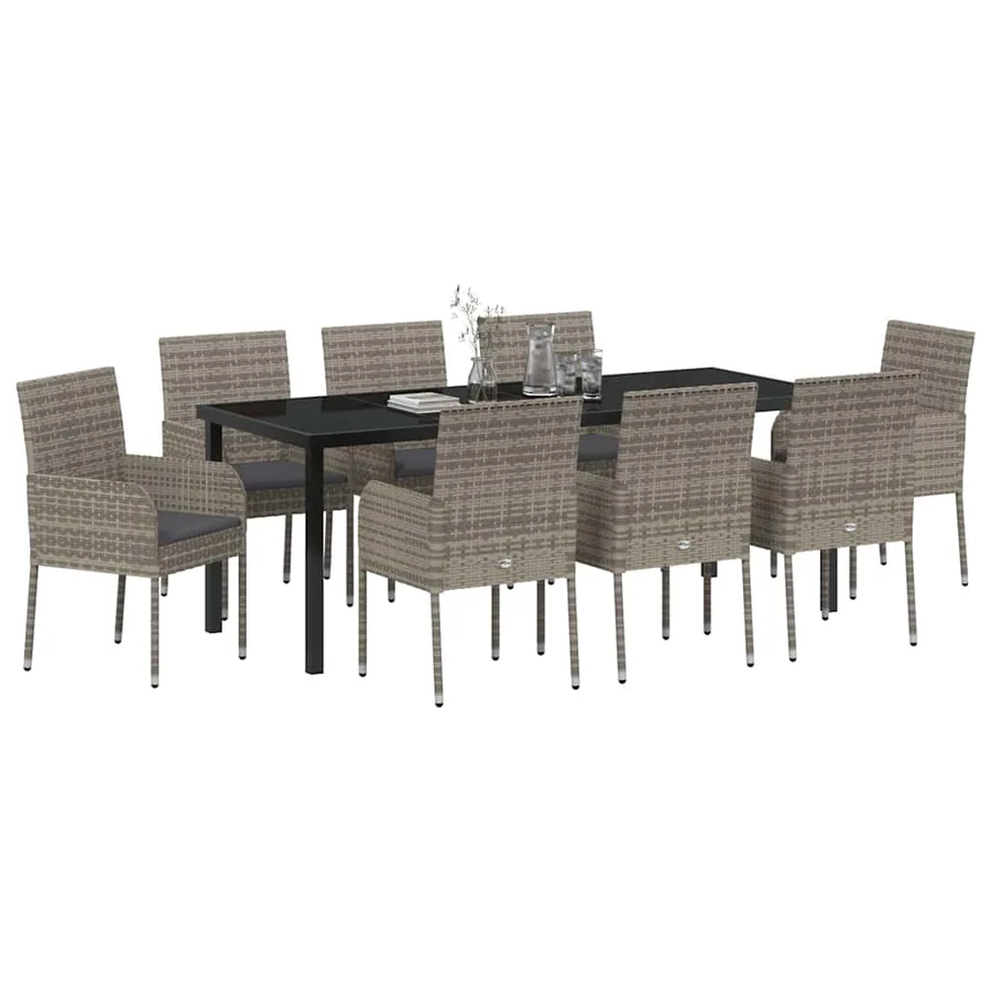 Ensemble de salle à manger pour jardin 9 pcs Gris polyrotin - 3