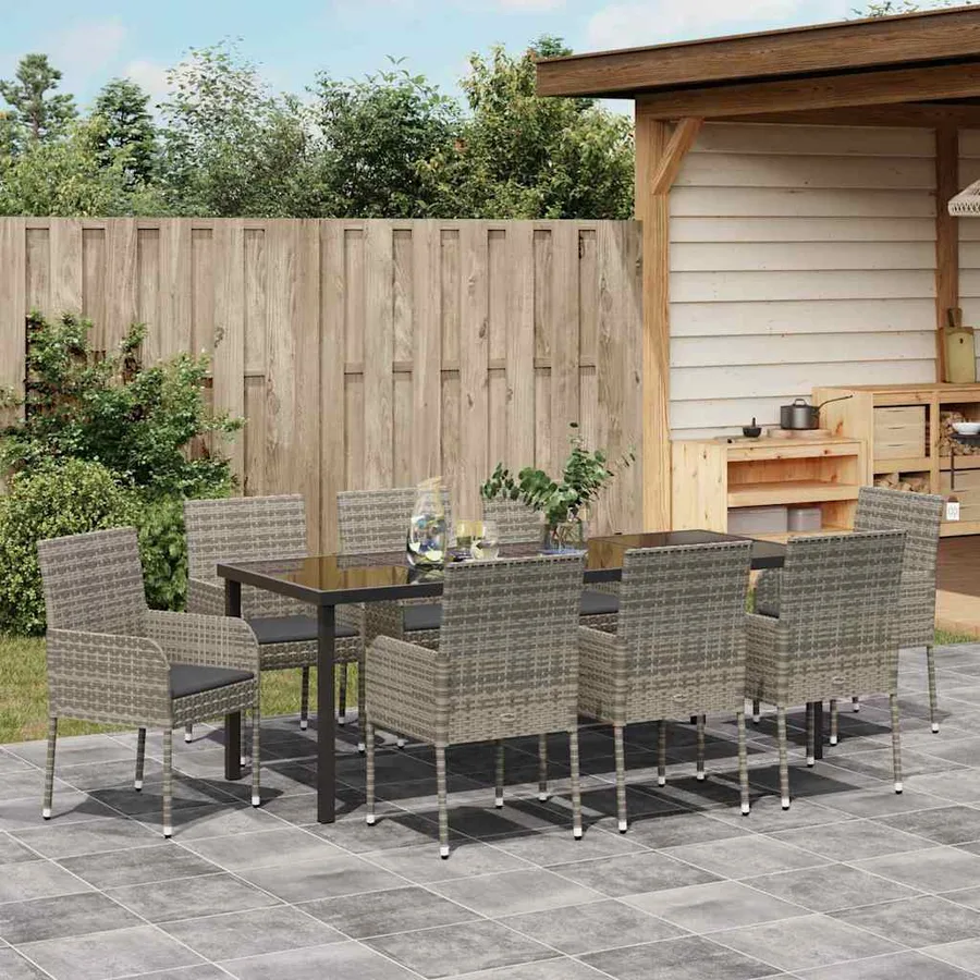 Ensemble de salle à manger pour jardin 9 pcs Gris polyrotin - 4