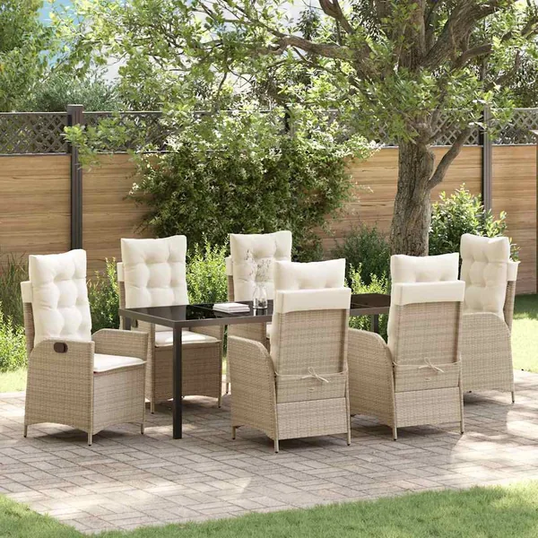 Ensemble de salle à manger pour jardin 7 pcs Beige polyrotin