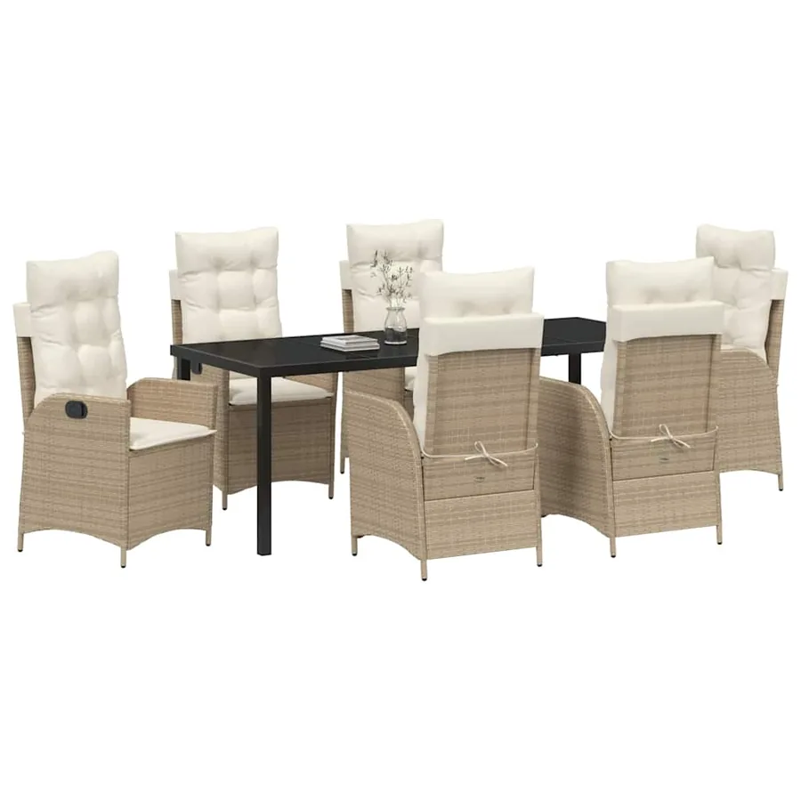 Ensemble de salle à manger pour jardin 7 pcs Beige polyrotin - 3