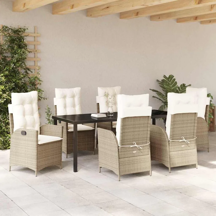 Ensemble de salle à manger pour jardin 7 pcs Beige polyrotin - 4