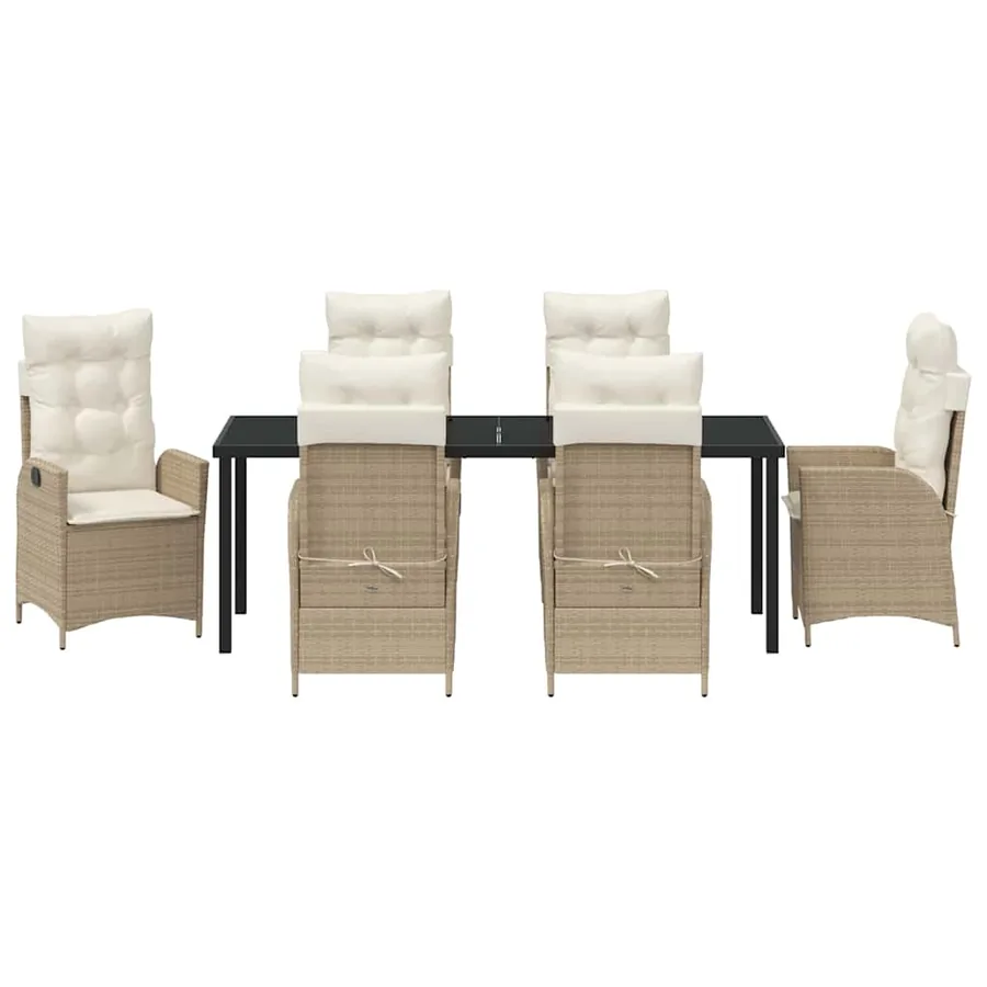 Ensemble de salle à manger pour jardin 7 pcs Beige polyrotin - 7