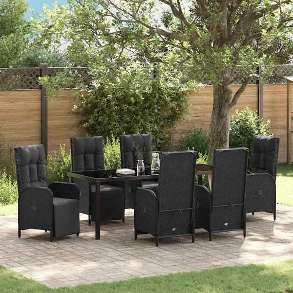 Ensemble de salle à manger pour jardin 7 pcs Noir polyrotin