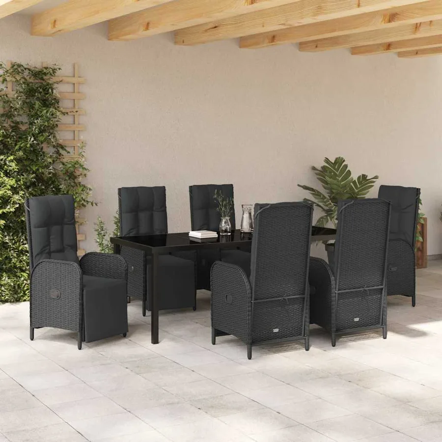Ensemble de salle à manger pour jardin 7 pcs Noir polyrotin - 4