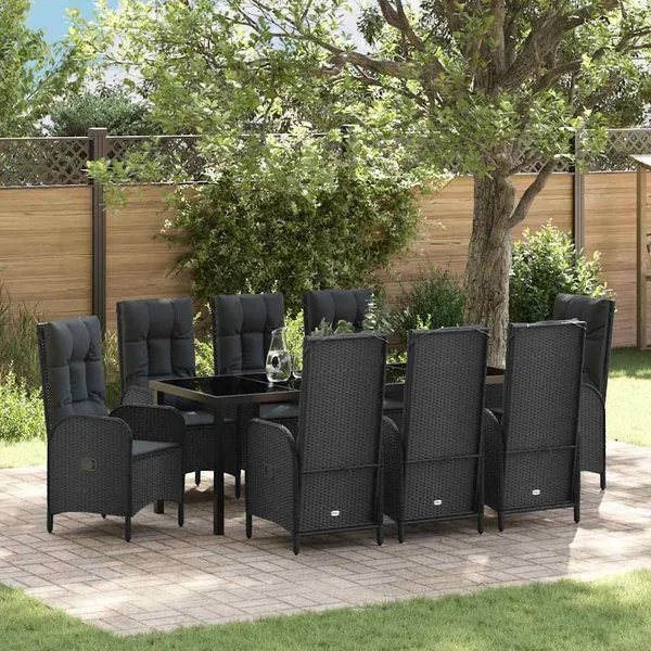 Ensemble de salle à manger pour jardin 9 pcs Noir polyrotin
