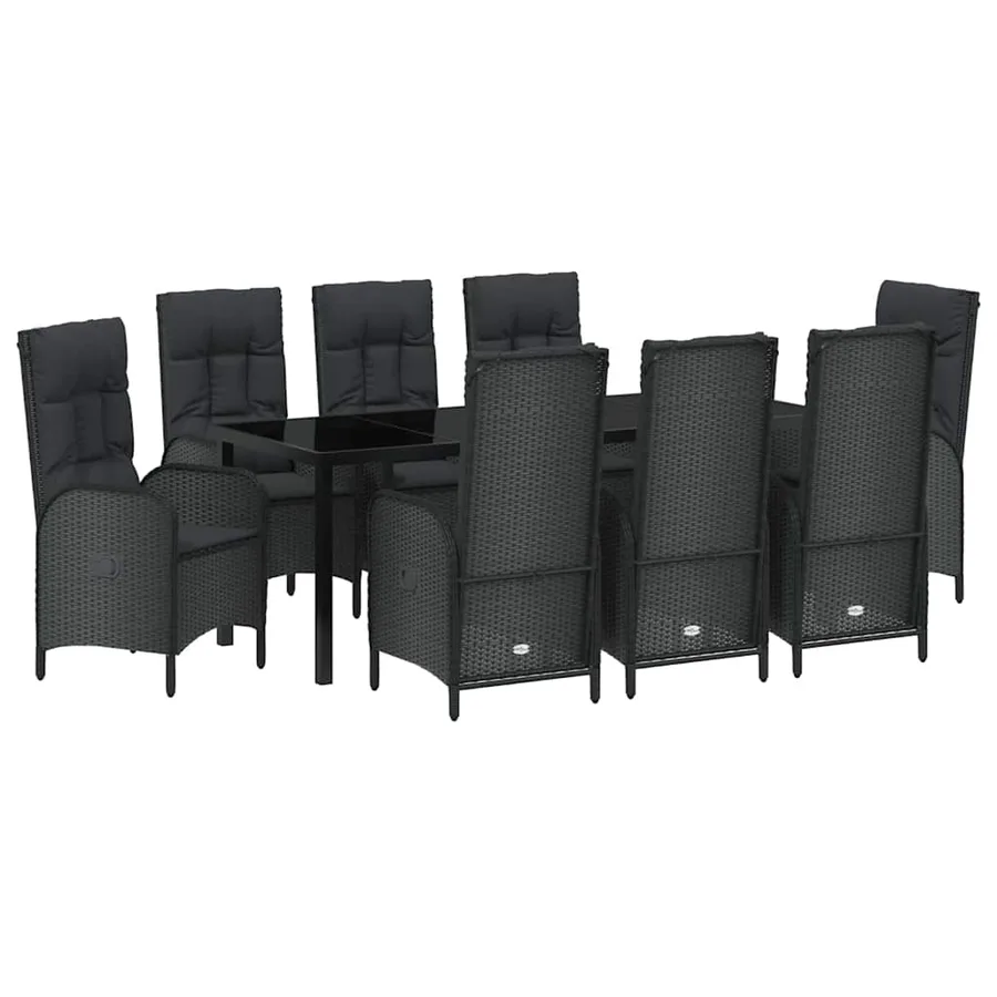 Ensemble de salle à manger pour jardin 9 pcs Noir polyrotin - 2