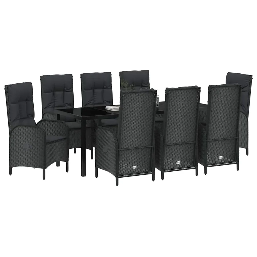 Ensemble de salle à manger pour jardin 9 pcs Noir polyrotin - 3