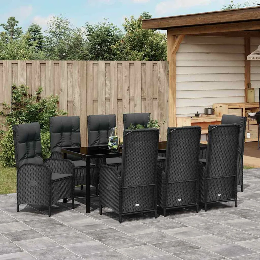 Ensemble de salle à manger pour jardin 9 pcs Noir polyrotin - 4