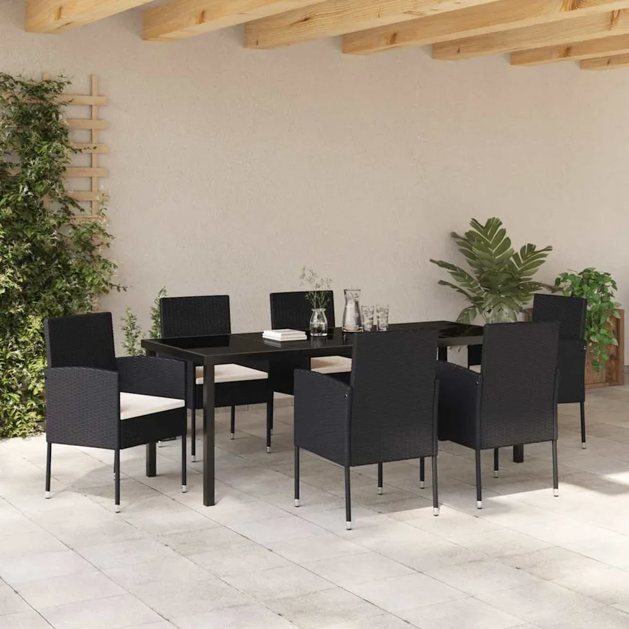 Ensemble de salle à manger pour jardin 7 pcs Noir polyrotin - 4