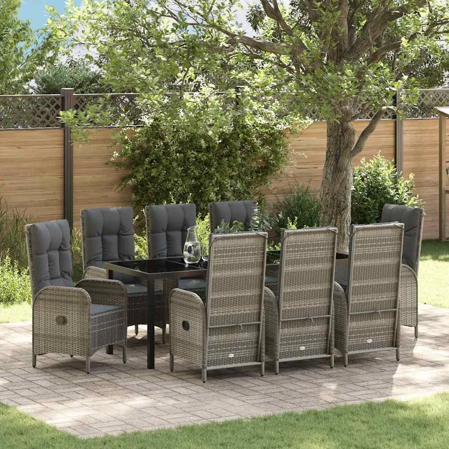Ensemble de salle à manger pour jardin 9 pcs Gris polyrotin