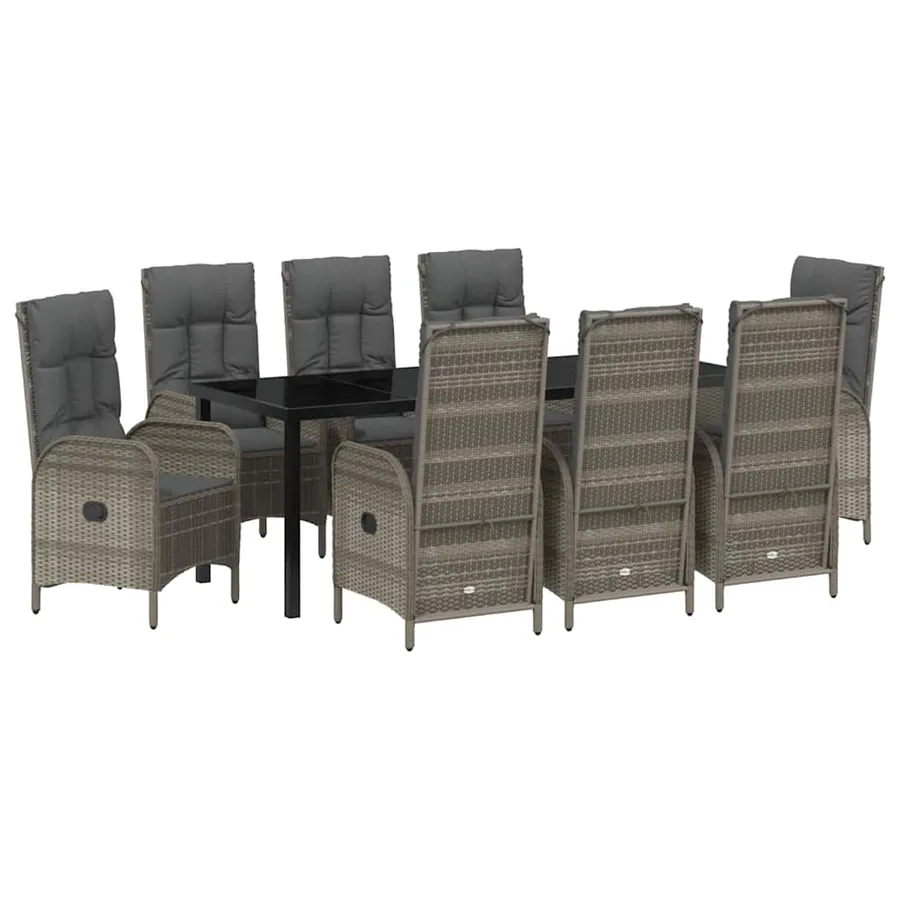 Ensemble de salle à manger pour jardin 9 pcs Gris polyrotin - 2