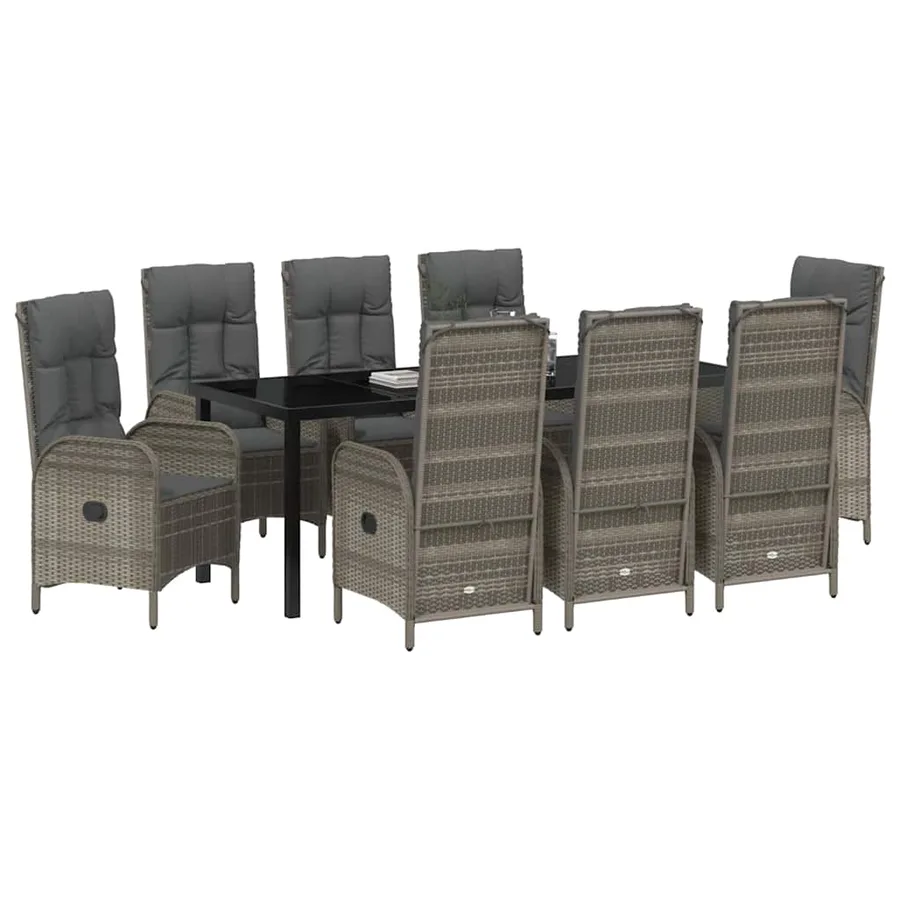 Ensemble de salle à manger pour jardin 9 pcs Gris polyrotin - 3