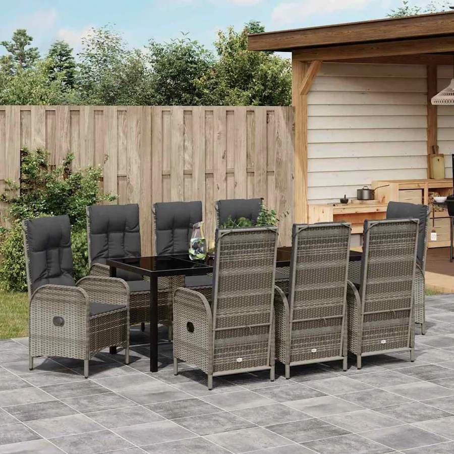 Ensemble de salle à manger pour jardin 9 pcs Gris polyrotin - 4