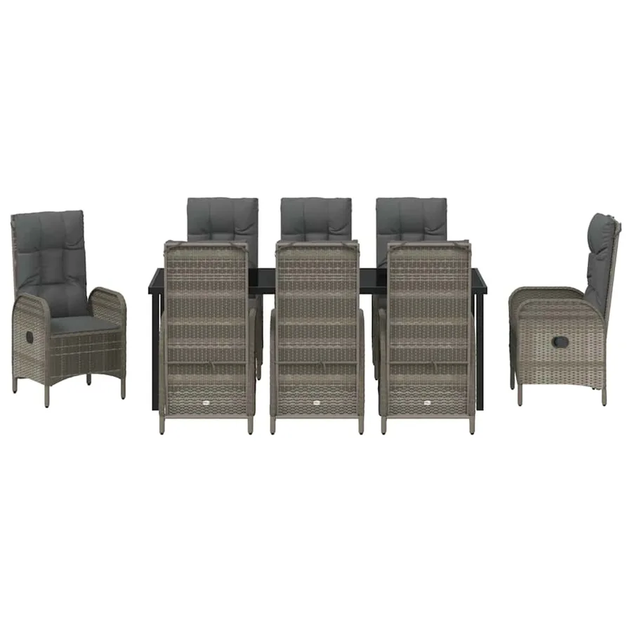 Ensemble de salle à manger pour jardin 9 pcs Gris polyrotin - 7